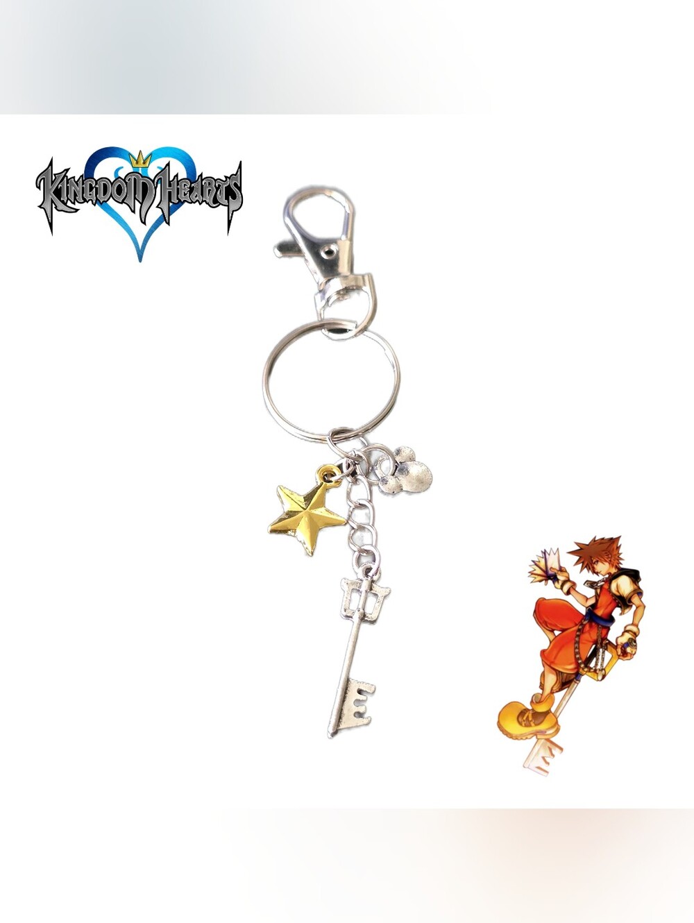 Kingdom Hearts Silver Keyblade & Gold Star Keychain